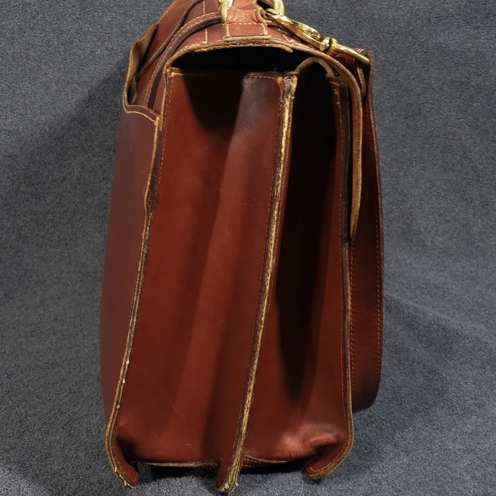 King‎ Ranch Leather Briefcase Mens Large Brown Messenger Bag Brass Running W